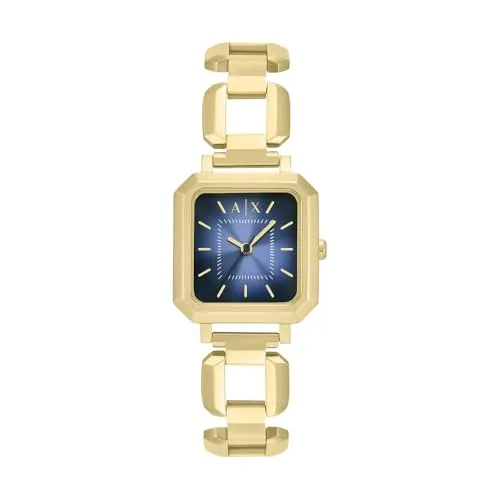 Armani Exchange Damen Armbanduhr - Elegante 27 mm Quarz-Dreizeigeruhr mit kratzfestem Mineralglas und goldfarbenem Edelstahlarmband, wasserfest bis 50 m – ideal für den täglichen Gebrauch.