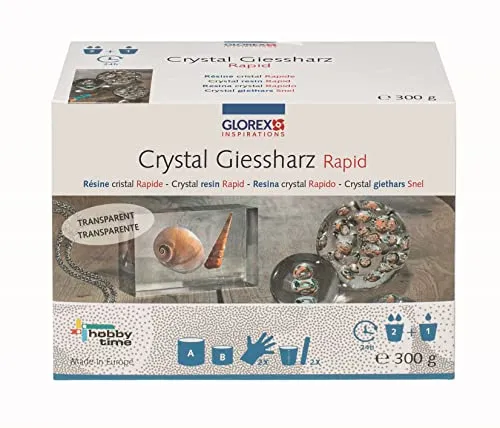 GLOREX Crystal-Gießharz 300 g - Modellieren & Gießen, ideal für Schmuckherstellung und kreative Bastelarbeiten, blasenfrei und einfach zu verarbeiten, sieht aus wie Glas mit einer Aushärtezeit von 24-36 Stunden.