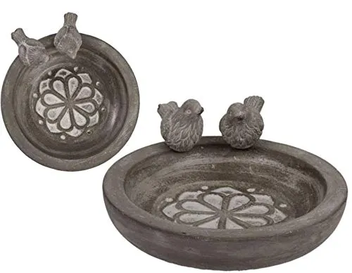 EuroDiscount Vogeltränke Vogelbad Wassertränke für Vögel Steingut Rund mit Zwei Vögeln 1 Stück