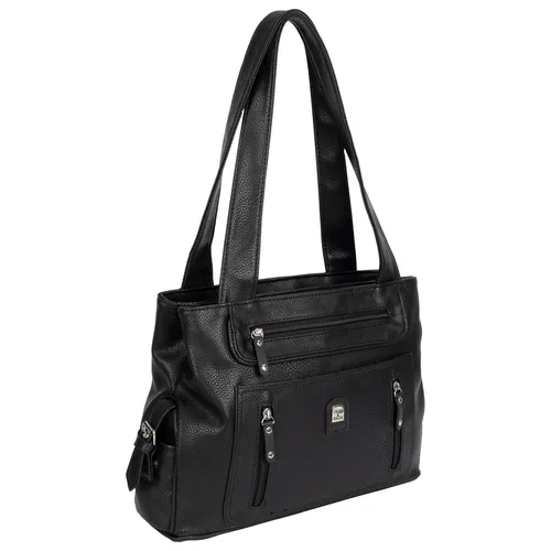 Damen Tasche Schultertasche Shopper Henkeltasche Handtasche Leder Optik SCHWARZ (15107)