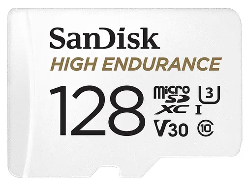 SanDisk High Endurance microSDXC UHS-I U3 128GB Speicherkarte - Speicherkarten für Langzeitvideoaufnahmen, ideal für Sicherheitssysteme und Dash-Cams mit bis zu 20.000 Stunden Aufnahmeleistung und extrem robust gegen Kälte, Hitze, Stöße, Wasser und Röntgenstrahlen.