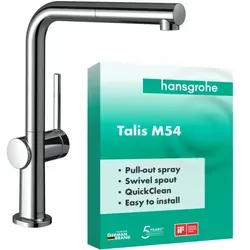 hansgrohe Talis Küchenarmatur 72808000 - Ausziehauslauf in Chrom - Armaturen mit ComfortZone 270 für flexibles Arbeiten in der Küche. Einstellbarer Schwenkbereich und integrierter Rückflussverhinderer für mehr Sicherheit.