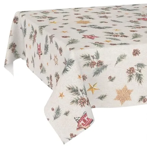 Weihnachtstischdecke Stofftischdecke Tischdecke Weihnachten abwaschbar pflegeleicht Weihnachten Stern 90x130cm Schnittkante