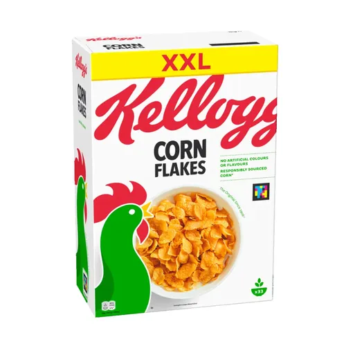 Kellogg's Corn Flakes XXL (1kg) - Müslis – Besonders knusprige Flakes aus sonnenverwöhntem Mais, perfekt für ein abwechslungsreiches Frühstück mit Milch, Joghurt oder Obst und frei von künstlichen Farb- und Aromastoffen.
