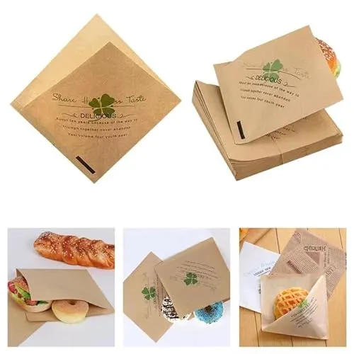 Dreieckige Papiertüte für Lebensmittelverpackungen, 100 Blatt Burger Papier 15 * 15cm, Snacktaschen Kraftpapier, Deli Papierblätter, Einweg-Lebensmittelverpackungspapier für Burger und Pommes
