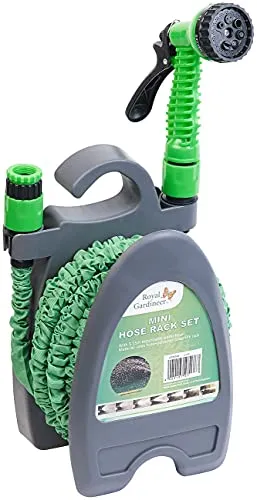 Royal Gardineer Gartenschlauch Set: Dehnbarer Gartenschlauch PRO.V3 mit Brause und Wandhalter, 5-15 m (Flexibler Wasserschlauch, Garten Schlauch, Schlauchaufroller)