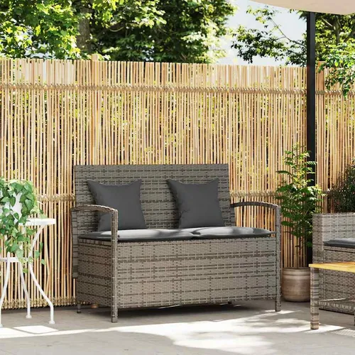 vidaXL Gartenbank mit Stauraum und Kissen Grau Poly Rattan von vidaXL