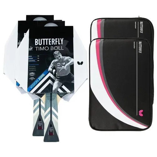 Timo Boll Vision 2000 Tischtennisschläger Set - Komplettschläger für Allround-Spieler, inklusive 2 Schläger und Schutzhüllen – ideal für Freizeit und Wettkampf.