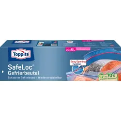 Melitta Europa GmbH & Co. KG Toppits ® Doppelverschluss Gefrierbeutel mit Safeloc-Verschluss, Wiederverschließbar, schützt vor Gefrierbrand, Fassungsvermögen: 6 Liter, XL Packung = 20 Beutel 4008871211071