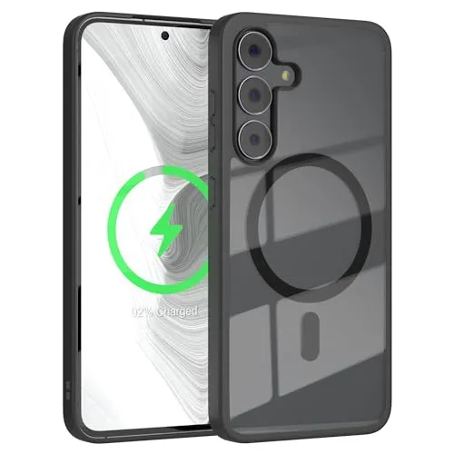 EAZY CASE Hülle für Galaxy S25 FE kompatibel mit Qi Charging Ultra Aufprallschutz Stoßfest und Kratzfest dünne Schutzhülle mit Kameraschutz Silikon Cover Clear Hybrid Handy Case Schwarz - Qi Charging