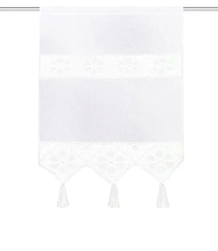 HOME WOHNIDEEN 54202 Fensterbehang/Türbehang Toni, Siebleinen mit Häkeleinsatz und Quasten, Farbe: Weiß, Maße: (80 x 40 cm)