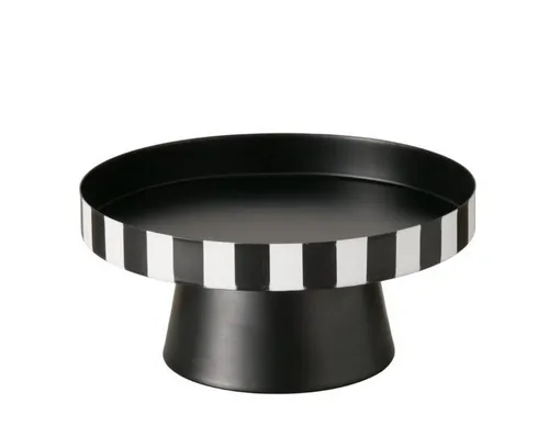BOLTZE Tortenständer schwarz/weiß gestreift - Eleganter Tortenständer mit einem Durchmesser von 25 cm und einer Höhe von 11 cm. Ideal zum stilvollen Servieren von Torten und Desserts, aus robustem Metall mit einem ansprechenden gestreiften Design.