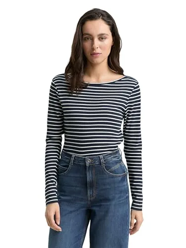 TOM TAILOR Langarmshirt mit Streifenmuster - Shirt für Damen in XL, aus 97% Bio-Baumwolle, angenehm zu tragen und pflegeleicht, ideal für lässige Looks.