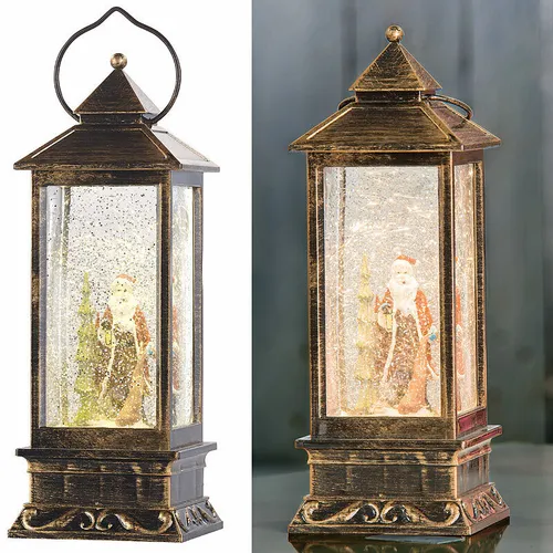 infactory LED-Laterne mit Schneewirbel und Deko-Weihnachtsmann, warmweiß