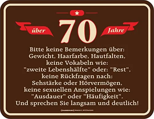 Original RAHMENLOS Deko Blechschild zum 70. Geburtstag - Wand- & Türschilder: Rostfreies Aluminium-Schild in 17x22 cm, ideal für den 70. Geburtstag und Made in Germany.