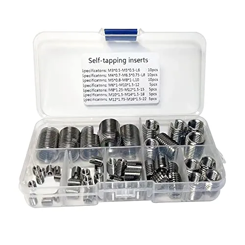 Aiyomi 50 Stück Edelstahl Gewindeeinsatz Set, Edelstahl Innengewinde Selbstschneidende Mehrere Spezifikationen Gewindeeinsätze M3-M12