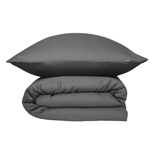 SCHIESSER Bettwäscheset Ella | 2-teilig | Satin Dunkelgrau - Hochwertiges 2-teiliges Bettwäscheset aus 100% Baumwollsatin, atmungsaktiv und pflegeleicht. Mit edlem Glanz und verstecktem Reißverschluss für höchsten Schlafkomfort.