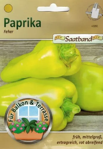 Paprika Feher Saatband für Balkon & Terrasse früh mittelgroß ertragreich rot abreifend 43050