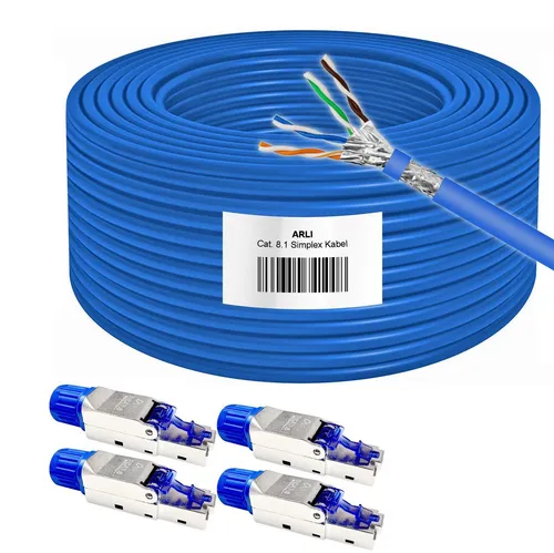 Produktbild ARLI Cat8 Verlegekabel 50m mit 4x RJ45 Steckern