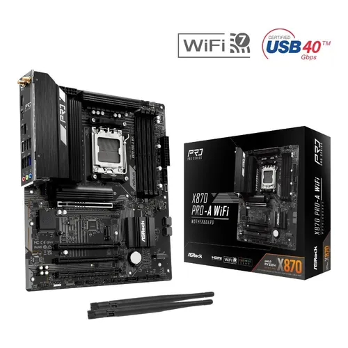 ASRock X870 Pro-A WIFI AM5 D Mainboard - Mainboard für AMD Ryzen Zen4, bietet integriertes WIFI und hohe Leistung für Gaming und Multitasking.