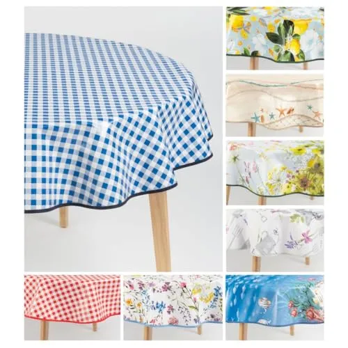 laro Rund 140 cm Wachstuchtischdecke Tischdecke Abwaschbar PVC, Muster:Karo Oktoberfest Blau, Größe: 140cm Rund