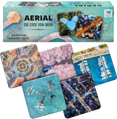 Starnberger Spiele - Aerial - Memospiel für Reiseliebhaber - Gesellschaftsspiel für 1-6 Spieler ab 6 Jahren mit 36 faszinierenden Vogelperspektiven auf stabilen Karten. Ideal für Gedächtnistraining und Spaß für die ganze Familie, nachhaltig produziert in Deutschland.