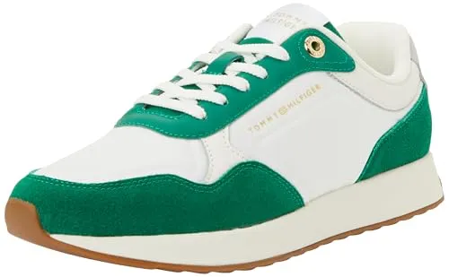 Tommy Hilfiger Women Mix Material Runner FW0FW08950 Low-Top, Weiß (Ancient White/Grey Whisper), 40, White Ancient White Grey Whisper, 40 EU