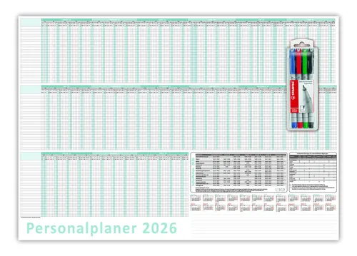 Urlaubsplaner DIN B2 2026 abwischbar inkl. Stifteset Personalplaner 70x50cm