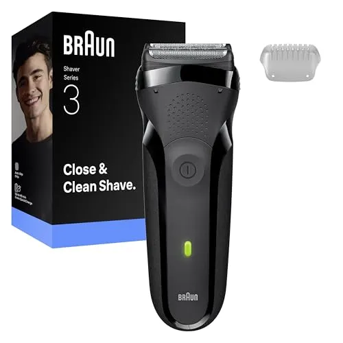 Braun Rasierapparate Series 3-300s - Rasierapparate mit 2 Scherelementen und Mitteltrimmer für gründliche Rasur, flexible Klingen passen sich den Gesichtskonturen an, wasserdicht und einfach zu reinigen.