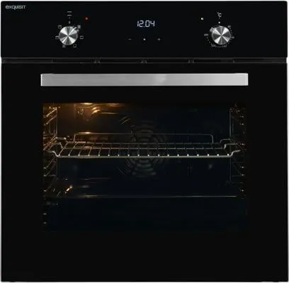 Exquisit EBE657-U-020 Einbaubackofen, 60 cm breit, 59L, Timer, 6 Funktionen, Grill, Kühlventilator, Schwarz
