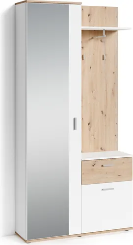 byLIVING Kompakt-Garderobe Jakob - Kompakte Garderobe in Eichen-Optik mit großem Spiegeltür-Hochschrank, viel Stauraum und stilvollem Design für den perfekten Eingangsbereich.