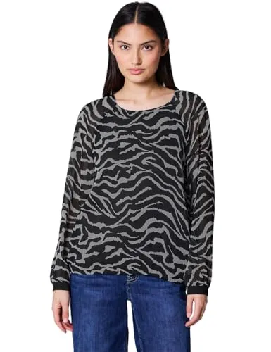Street One Studio Damen Chiffonbluse mit Zebra-Print - Damenblusen mit stylischem Zebra-Print, elastischen Bündchen und angenehmem Tragekomfort für einen modischen Look.