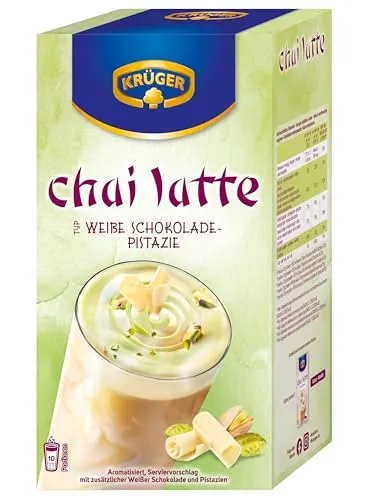 Krüger Chai Latte Weiße Schokolade Pistazie 10x25g - Genießen Sie den Krüger Chai Latte mit weißer Schokolade und Pistazie. Die praktische 10er Packung ermöglicht schnelle Zubereitung für aromatische Wohlfühlmomente – einfach mit heißem Wasser oder Milch anrühren.