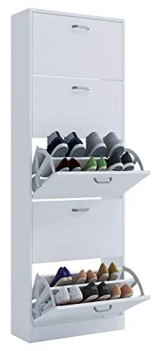 VCM Holz Schuhschrank Sipos XL Weiß - Schuhschrank für ca. 30 Paar Schuhe mit 5 praktischen Klappen. Kompakte Maße: H. 170 x B. 59 x T. 22 cm - ideal für jeden Flur und platzsparend.