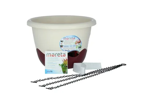 PLASTIA Blumentopf Mareta 30 Elfenbein / Weinrot mit Erdbewässerung