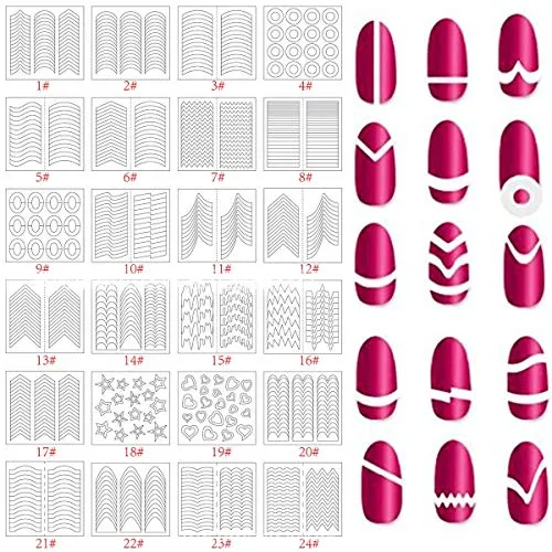 Petyoung 24 Blatt French Maniküre Aufkleber, Selbstklebende Maniküre-Werkzeug Nail Art Schablonen French Tip Guides Aufkleber Form Fringe Guides Vinyl für Gelnägel, Nail Art Aufkleber
