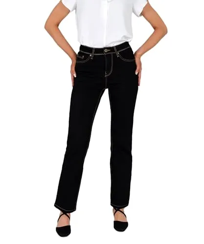 Produktbild ESRA Damen Jeans Schwarz High Waist Straight Leg Hose
