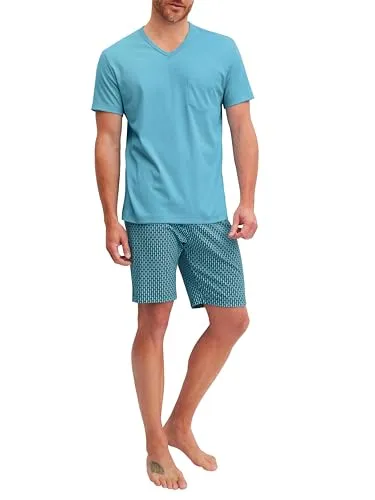 CALIDA Shorty Relax Streamline 1 (2 tlg) – Bequemer Schlafanzug in Blau - Entspannen Sie stilvoll mit diesem 2-teiligen Kurzarm-Schlafanzug aus hochwertiger Baumwolle. Der lässige Schnitt und die Brusttasche sorgen für Komfort und Funktionalität.