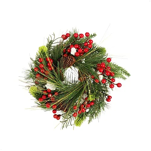 COM-FOUR® Türkranz Weihnachten - Adventskranz mit Pinienzapfen, Beeren und Blättern - Dekokranz - Weihnachtsdeko - Tischkranz - Weihnachtskranz