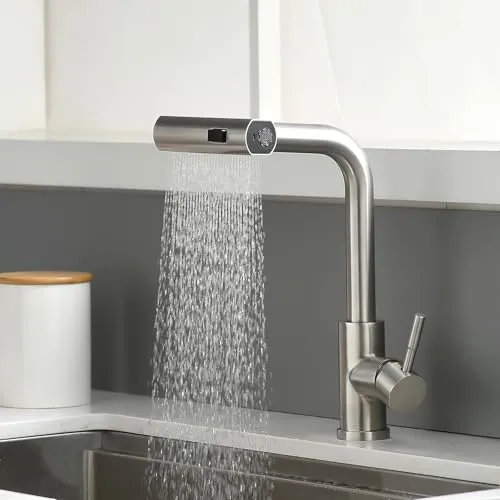 AIMADI Küchenarmatur ausziehbar,Wasserhahn Küche mit 3-Wege-Duschbrause & 38cm Schlauch, Einhebelmischer für Kalt- und Warmwasser, Armatur Küche für Spüle & Kücheninsel Gebürsteter Nickel