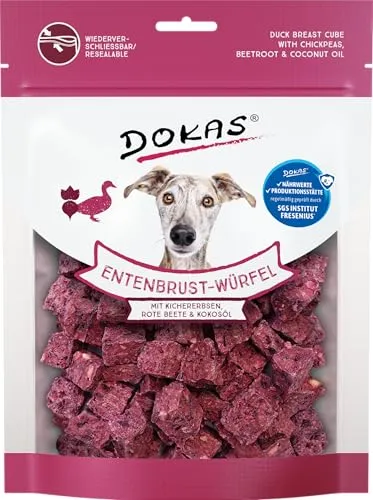 DOKAS Entenbrust-Würfel – Premium Superfood-Snack für Hunde aus Entenbrust – Mit Kichererbsen, Rote Beete & Kokosöl – 1 x 150 g