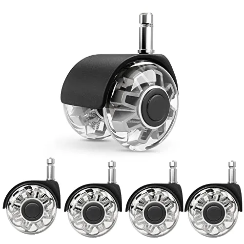 Baasha - Bürostuhlrollen (1000KG) - 11x22MM, Leichtgängige und Leise Hartbodenrollen, Schreibtischstuhl für Gaming-Stühle, Geeignet für Jeden Boden, Keine Kratzer (Satz von 5)