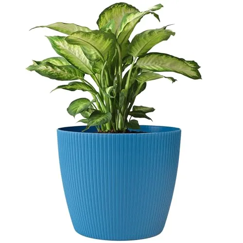 KONZEPT Blumentopf 5,2 l, gerillte Struktur 22 cm, Übertöpfe für Zimmerpflanzen aus Kunststoff ideal für Wohnzimmer, Küche und Balkon