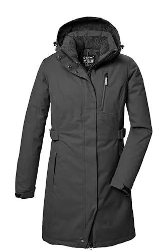 killtec Damen Kow 303 Wmn Prk Funktionsparka - Funktionsjacke mit 10.000 mm Wassersäule, wasserdicht und atmungsaktiv, ideal für Outdoor-Aktivitäten. Mit regulierbarer, abzippbarer Kapuze und seitlicher Taillenregulierung.