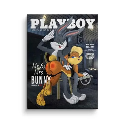 Leinwandbild Playboy Bugs Bunny Lola Bunny Comic Cartoon sexy schwarz Größe 80 X 60 CM, Farbe Ohne Rahmen