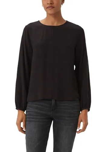 comma Damen Bluse 2145840 in Schwarz, Größe 34 - Damenbluse im Regular Fit mit Rundhalsausschnitt und langen Ärmeln, ideal für elegante Anlässe oder den Alltag.