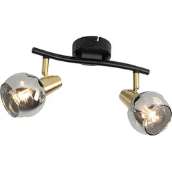 QAZQA Vidro Art Deco Deckenleuchte schwarz mit Rauchglas - Stimmungsvolle 2-flammige Deckenlampe aus Stahl und Rauchglas. Ideal für Wohnzimmer oder Schlafzimmer. Dimmbar für individuelle Lichtstimmung. Maße: 25,5 cm x 13 cm x 9 cm.