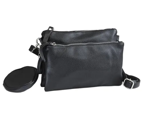 irisaa 3 in 1 Umhängetasche Damen, Klein Crossbody Bag mit abnehmbarem Münzbeutel & Schultergurt, Schultertasche Handtasche für Alltag, Reise & Party, DKB Farbe:Schwarz 1