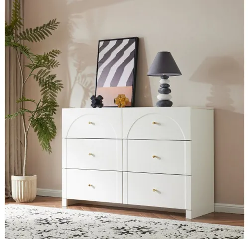 XDeer Kommode mit 6 Schubladen – Elegantes Sideboard für Wohnzimmer und Schlafzimmer - Romantischer Luxus-Stil mit geschwungenen Bögen und cremeweißer Farbgebung, bietet ausreichend Stauraum und eine stabile Konstruktion für Ihre individuelle Raumgestaltung.