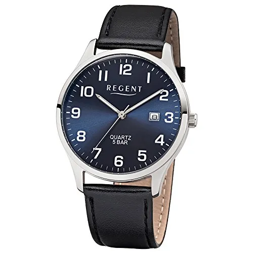 Regent F-1240 - Herren Chronograph Armbanduhr, elegantes Design mit blauem Zifferblatt und wasserdicht bis 5 bar